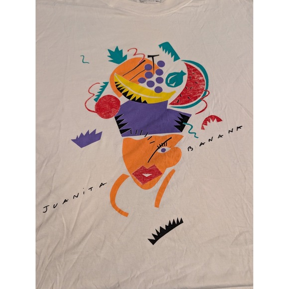 Vintage White United Colors of Benetton Graphic T Shirt Juanita Banana Art Italy - Picture 3 of 5